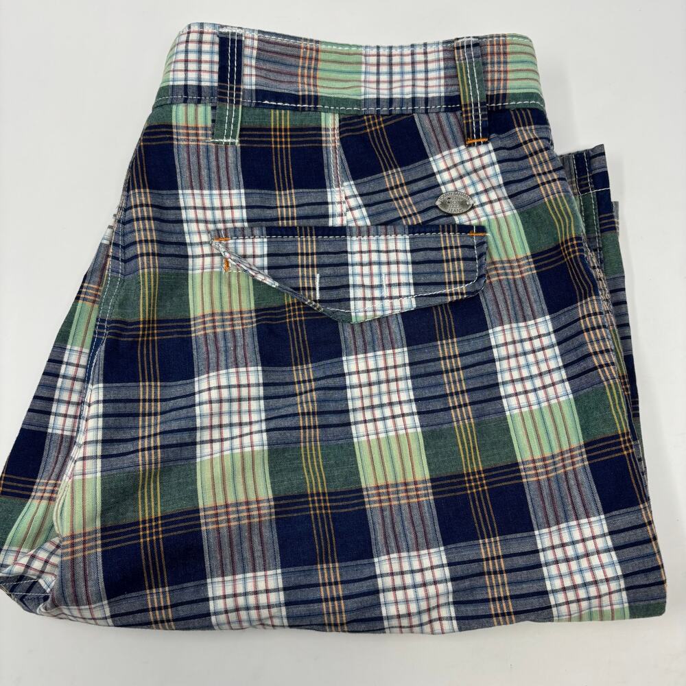 Vintage Tommy Bahama Mens Sz36 Blue Green Plaid Flat Front Cotton Shorts